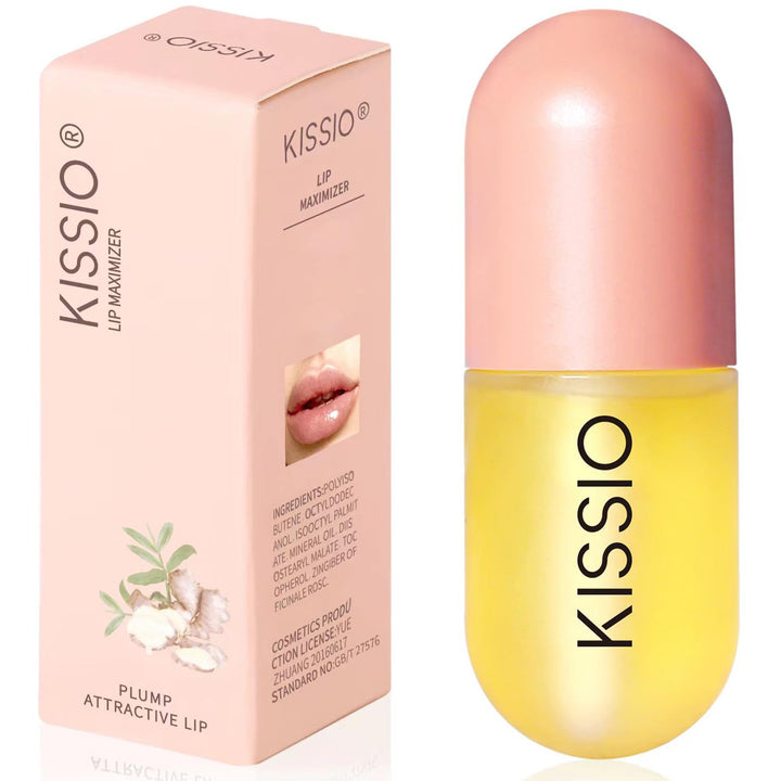 KISSIO front packaging showing compact plumping gloss and travel convenience
