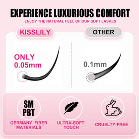 Kisslily lashes worn on eye showing subtle C-curl lift and natural finish
