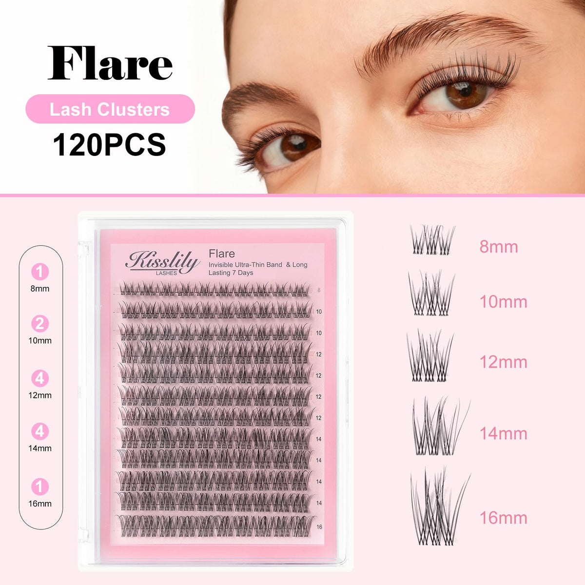 Kisslily lashes held on hand for scale showing cluster size and placement guide