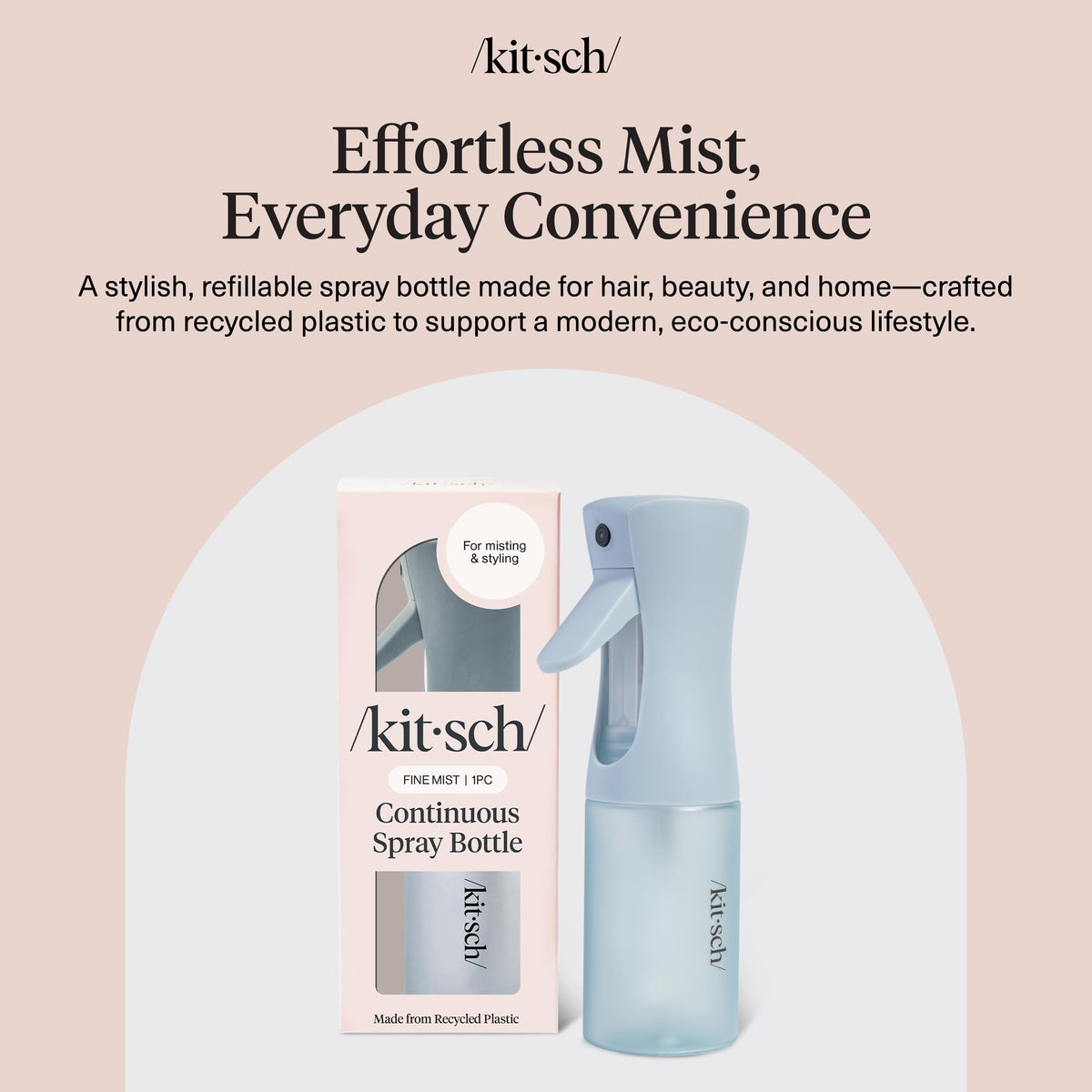Kitsch bottle next to measuring tape showing 150ml compact size benefit