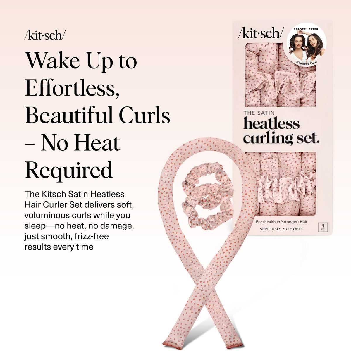 Kitsch 34-inch heatless curler laid out to show full length and styling reach