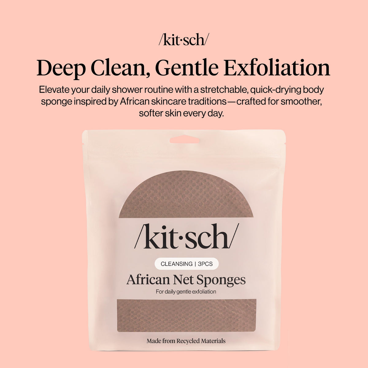 Kitsch close-up of mesh texture highlighting gentle yet effective exfoliation