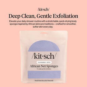 Kitsch close-up of mesh texture highlighting gentle exfoliation and rich lather
