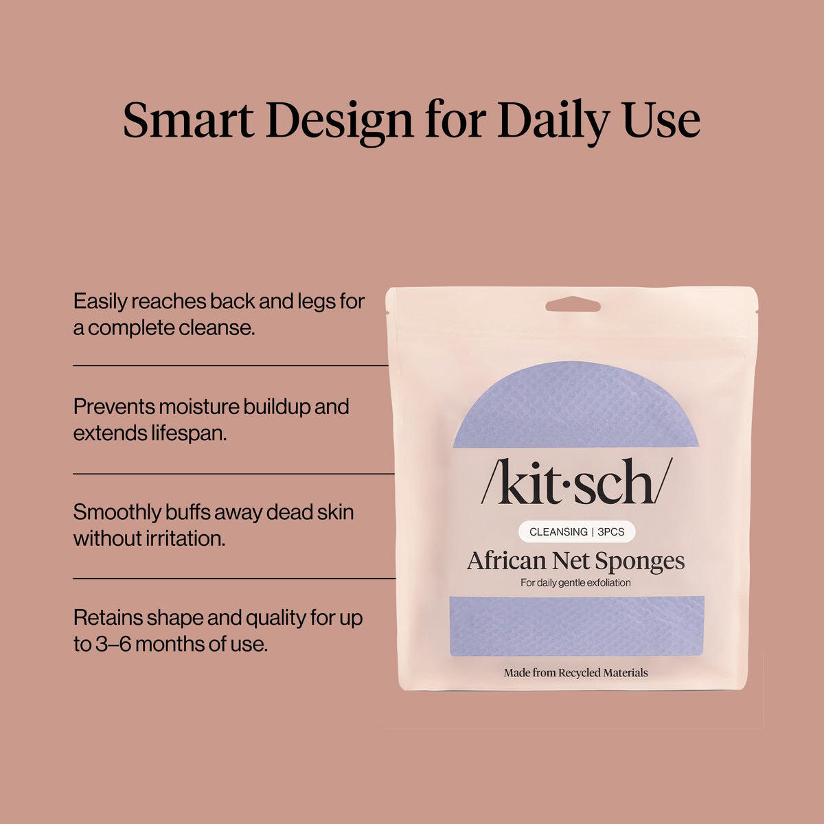 Kitsch stretched sponge demonstrating reach to back and easier cleaning