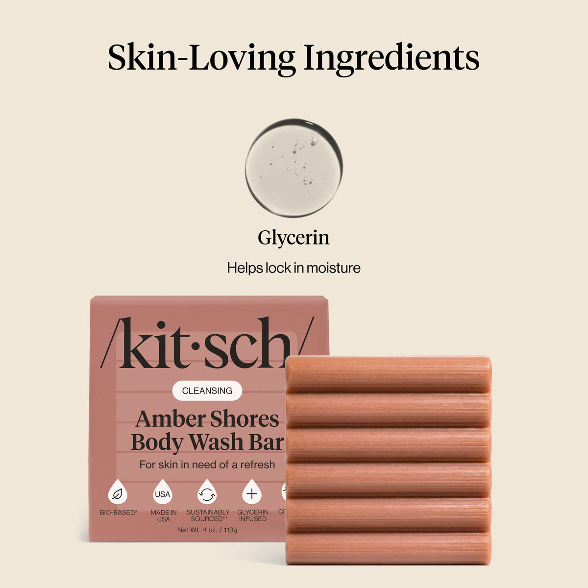 Kitsch amber shores eco-friendly packaging flatlay promoting reduced plastic waste