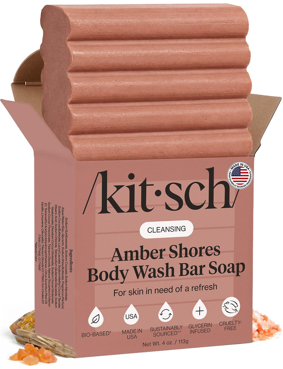 Kitsch amber shores front packaging showing bar and branding for easy recognition