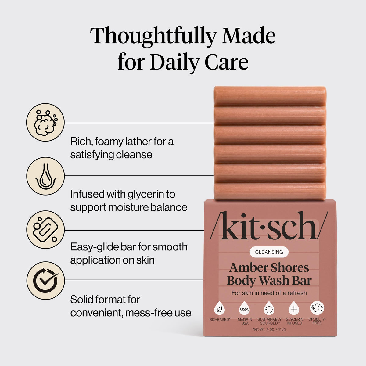Kitsch amber shores in a toiletry bag illustrating travel-friendly, no-spill advantage