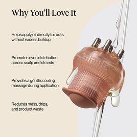 Kitsch application on parted scalp illustrating targeted oil delivery benefit