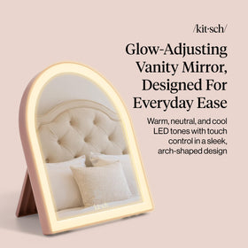 Kitsch close-up of LED strip and mirror edge highlighting even, shadow-reducing light