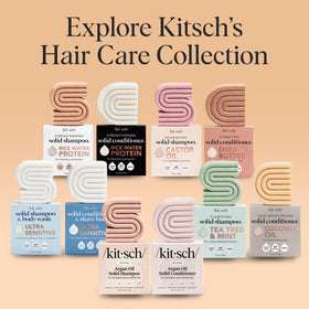 Kitsch before-and-after hair strands showing reduced breakage and improved strength