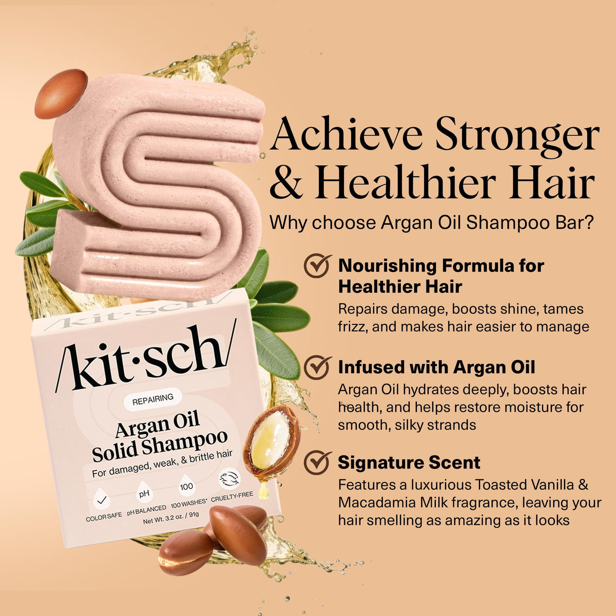 Kitsch close-up of bar texture highlighting moisturizing argan oil benefits