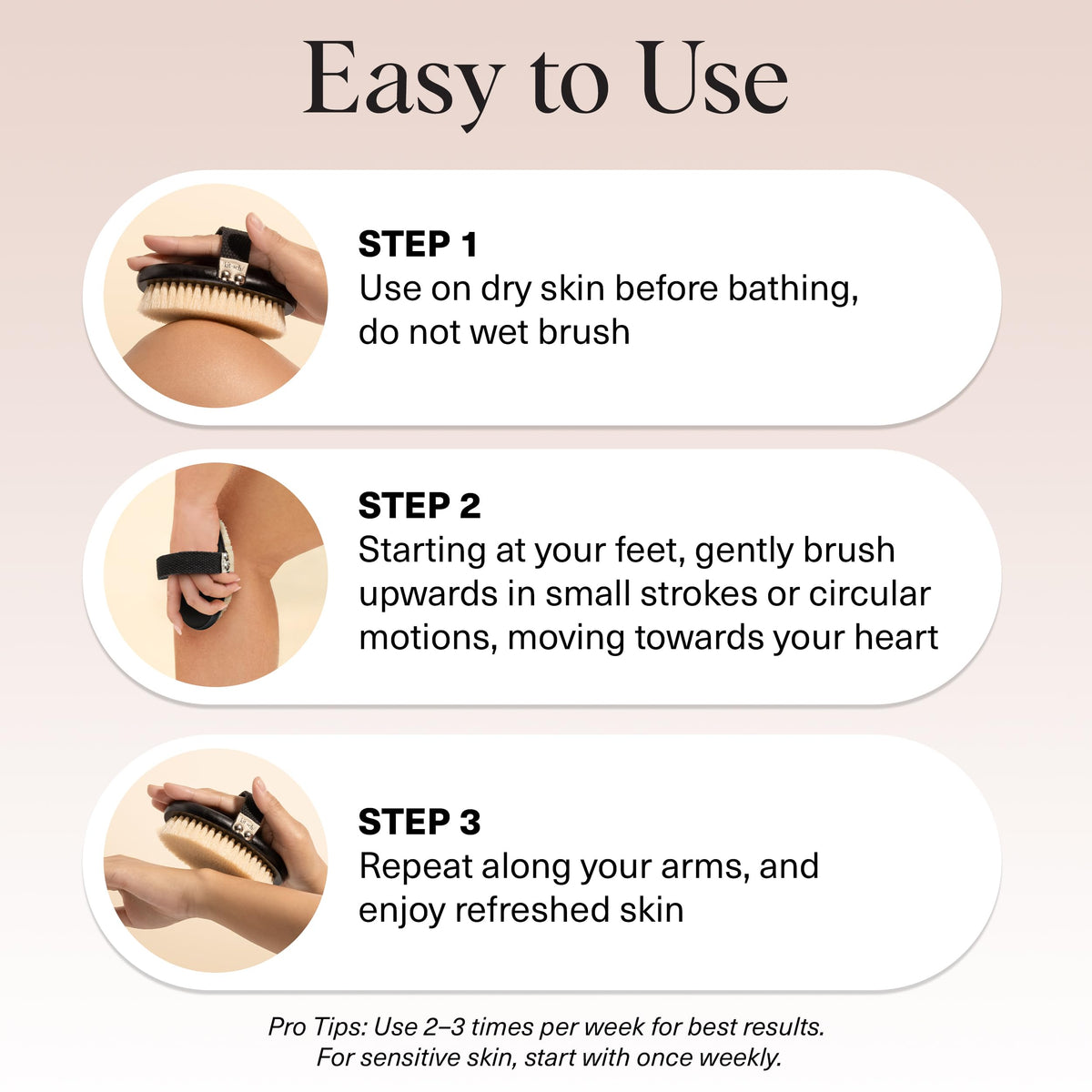Kitsch cotton strap detail illustrating secure grip and easy control during brushing