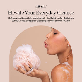 Kitsch ballet closeup of mesh texture for gentle, effective exfoliation