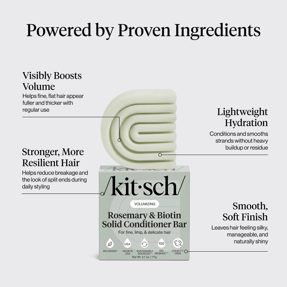 Kitsch conditioner bar in hand to show size and portability for easy travel and gym use