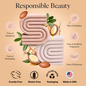 Kitsch conditioner bar held in hand to illustrate travel-friendly size