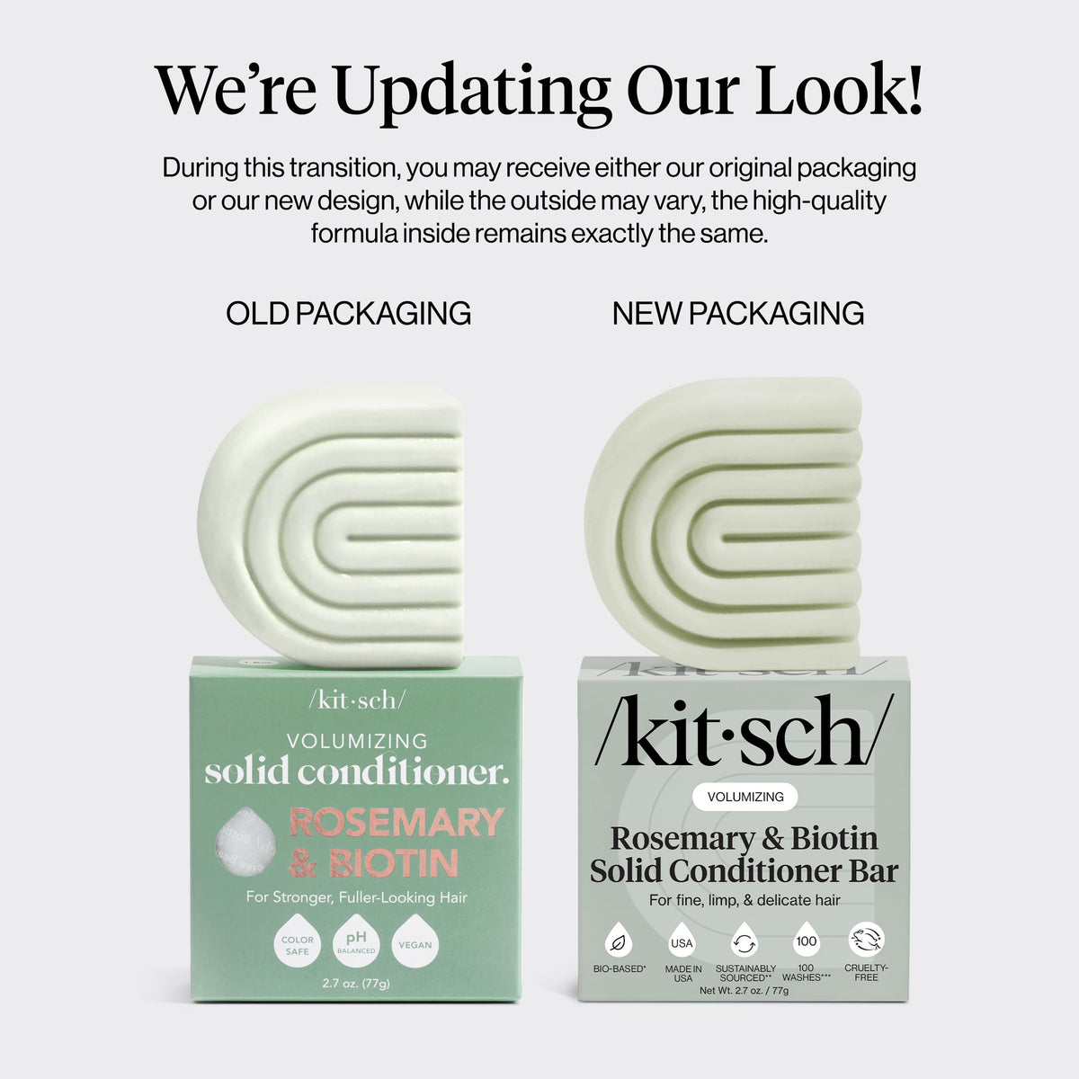 Kitsch ingredient label with rosemary, biotin, and peptides highlighting clean-beauty formulation benefits