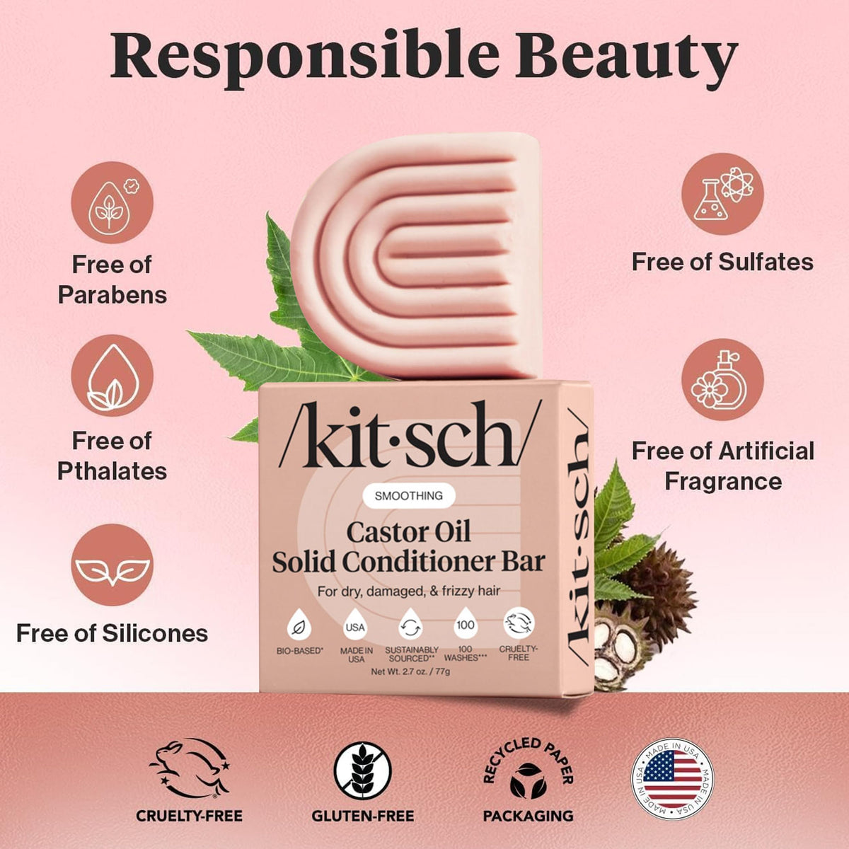 Kitsch demonstration of bar producing conditioner on wet hair for detangling