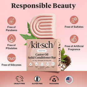Kitsch demonstration of bar producing conditioner on wet hair for detangling