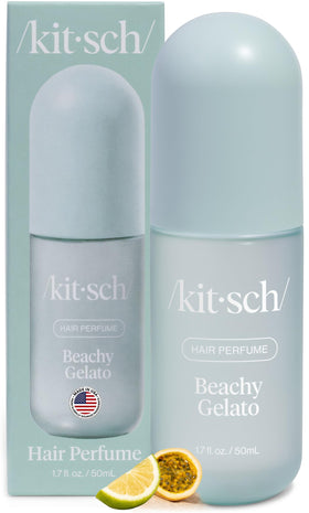 Kitsch bottle front view showing Beachy Gelato scent and travel size benefit