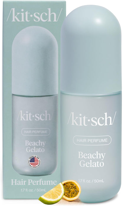 Kitsch bottle front view showing Beachy Gelato scent and travel size benefit