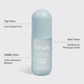 Kitsch bottle next to ingredient list showing vegan cruelty-free benefit