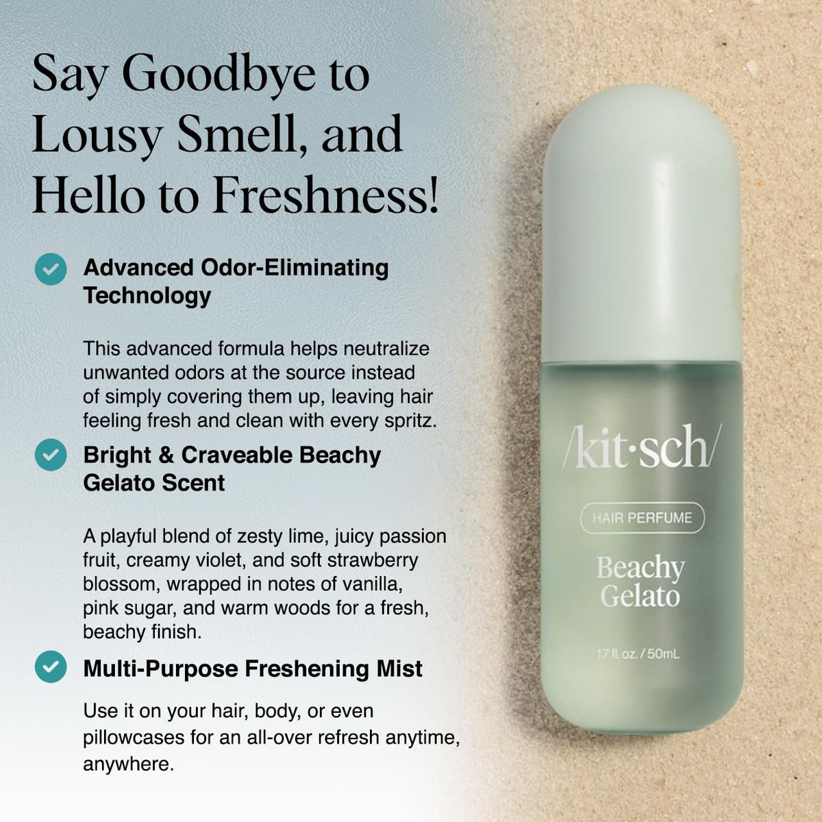 Kitsch label close-up highlighting ingredient transparency and clean formula benefit