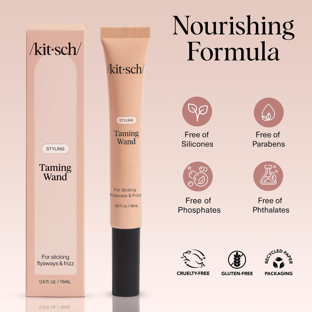 Kitsch before and after flyaway control showing smoother hairline and polish