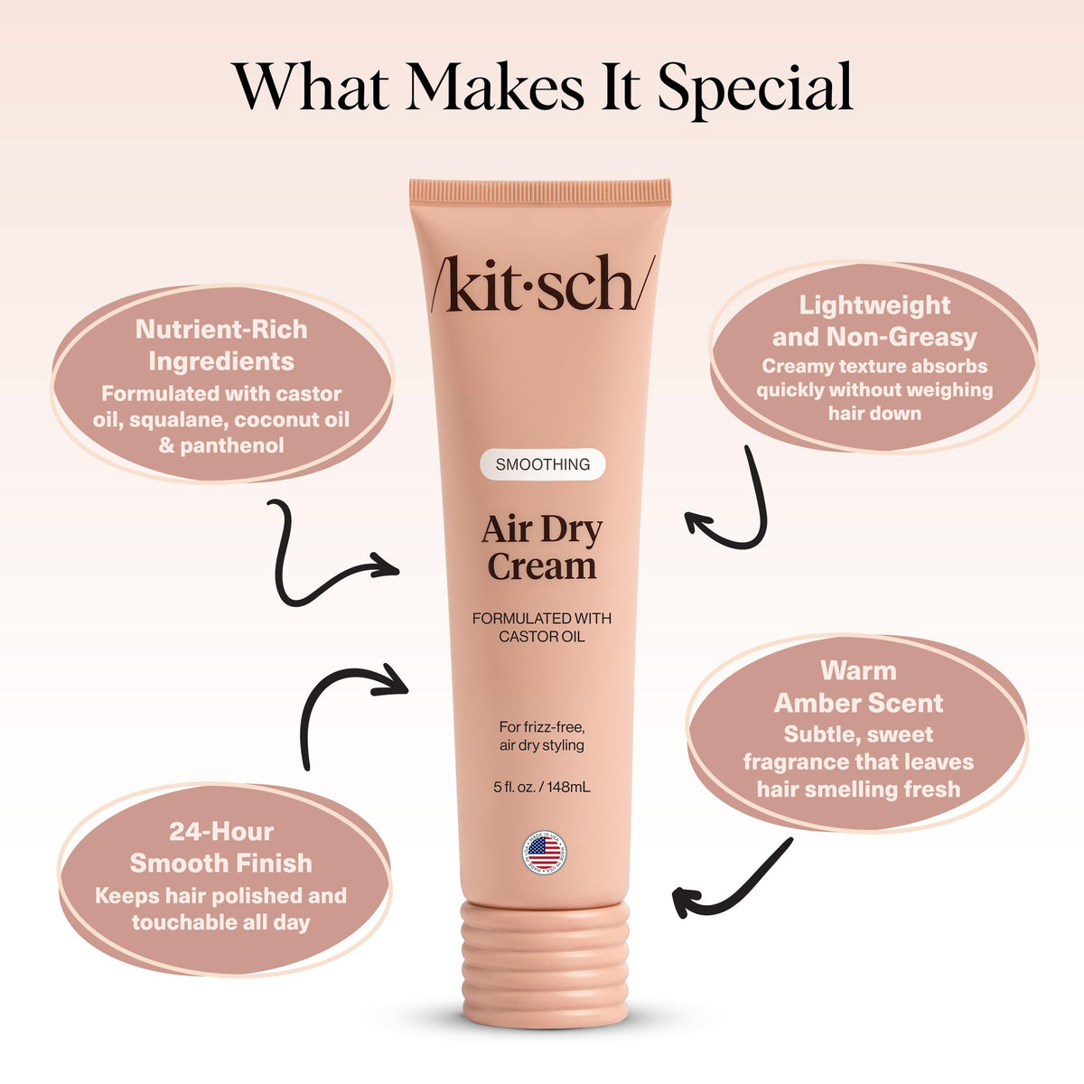 Kitsch before and after images showing reduced frizz and defined texture