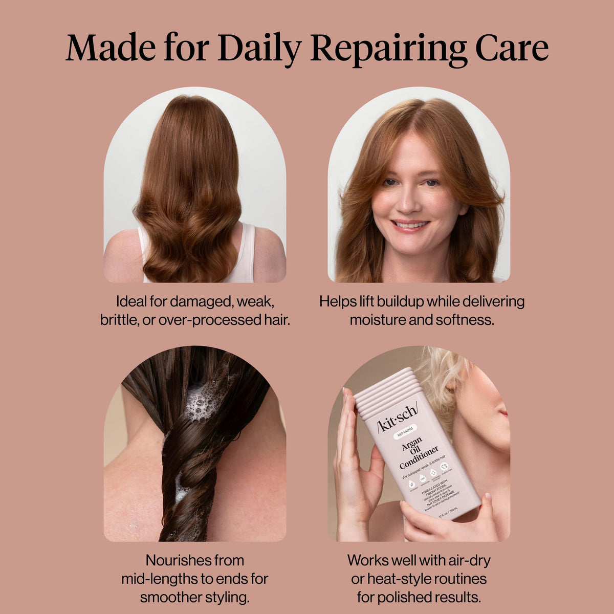 Kitsch before and after hair comparison showing reduced frizz and more shine