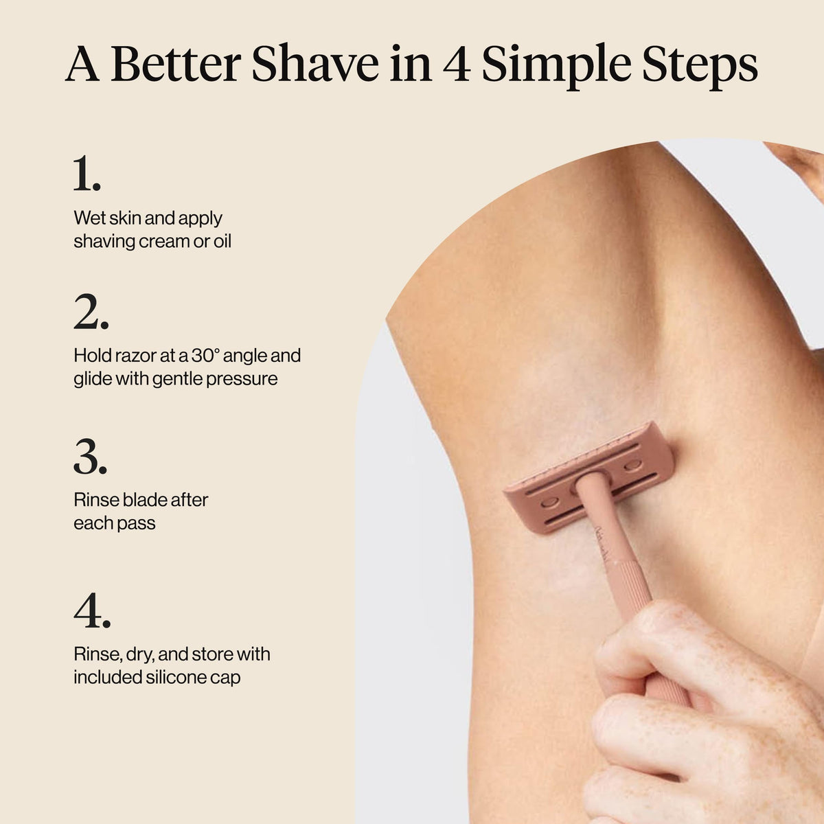 Kitsch razor head and blade detail highlighting stainless-steel edge for reduced irritation