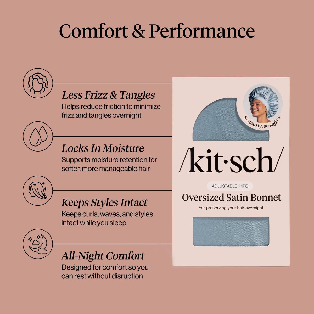 Kitsch bonnet adjustable ties detail for secure, customized overnight fit
