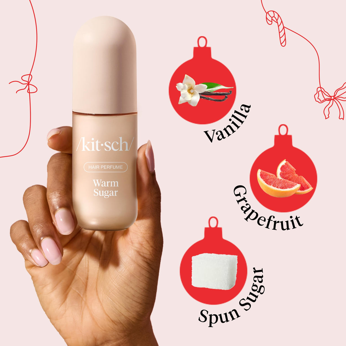 Kitsch bottle held in hand for scale highlighting compact 50mL portability