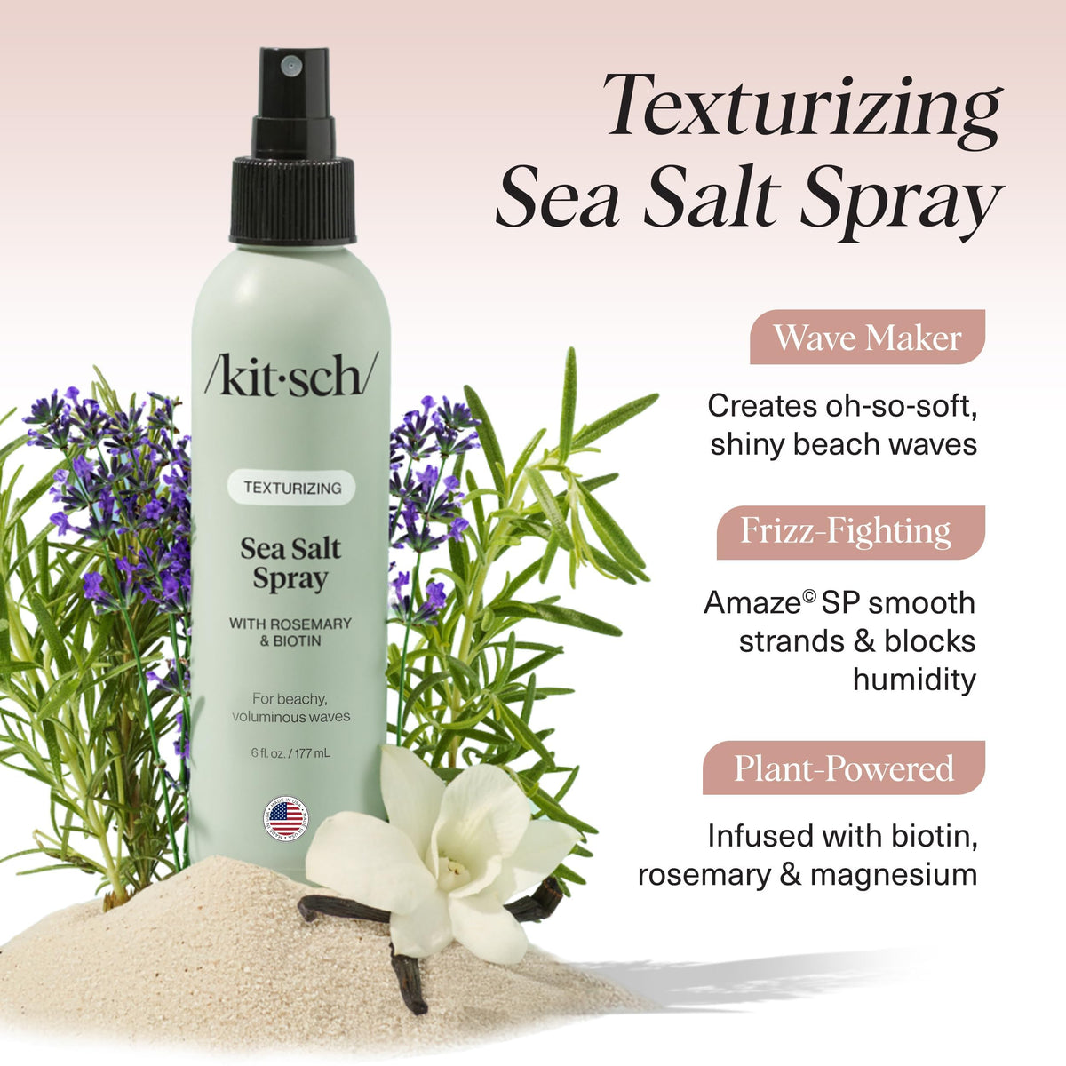 Kitsch bottle shown with rosemary and biotin ingredients for healthier-looking hair