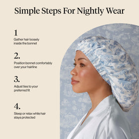 Kitsch Bridgerton bonnet beside hand showing size and ample coverage