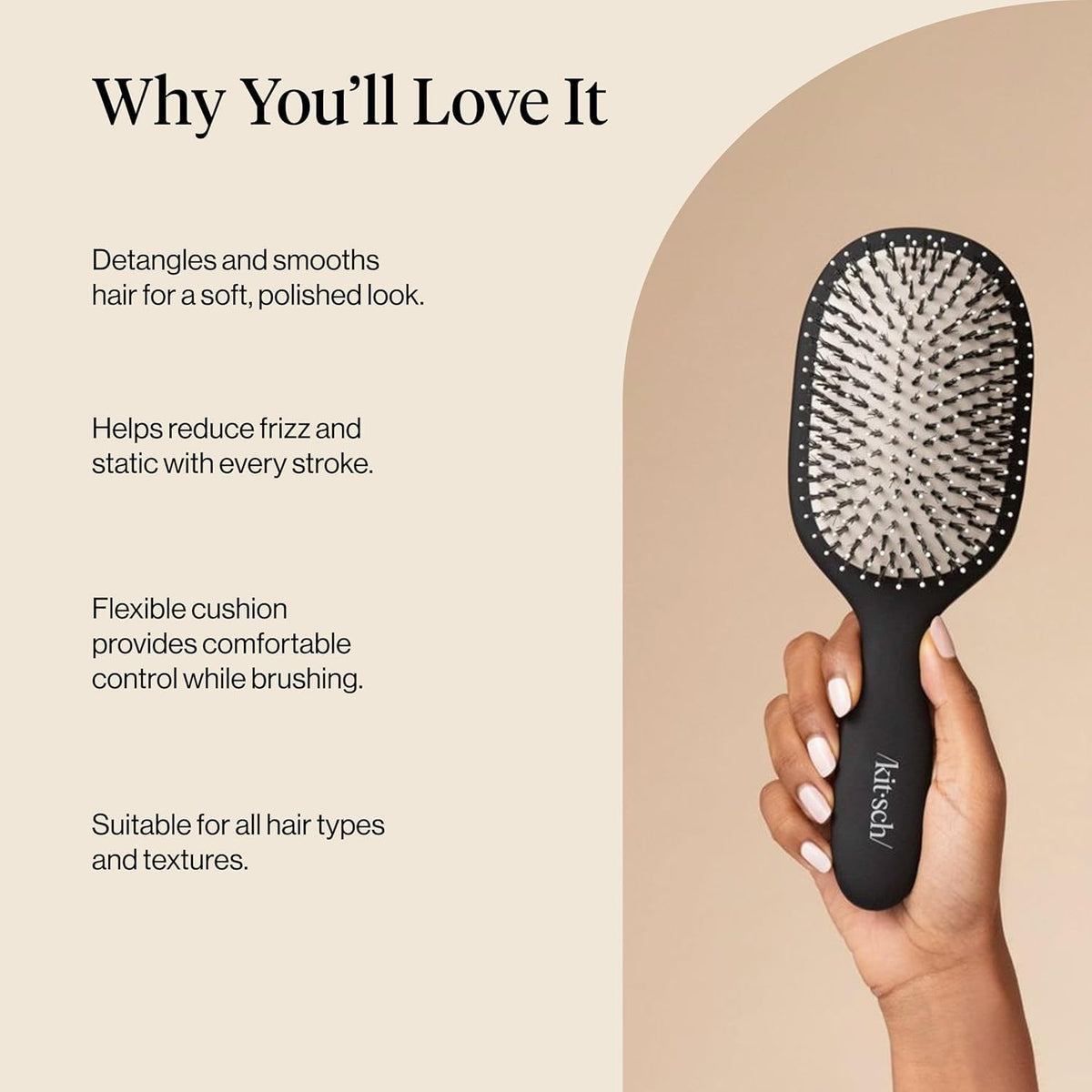 Kitsch brush used on curly hair smoothing frizz and easing knots