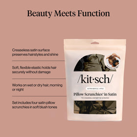 Kitsch scrunchie securing a bun with cushioned, crease-free finish