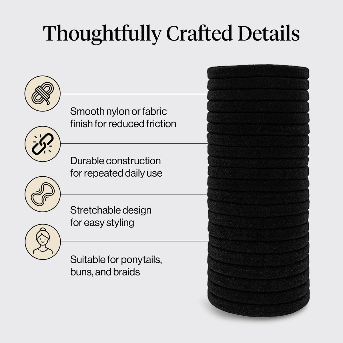 Kitsch hair tie holding a neat bun with gentle, no-damage styling benefit