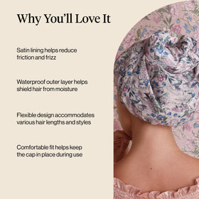 Kitsch cap on model with long hair protects style and retains volume