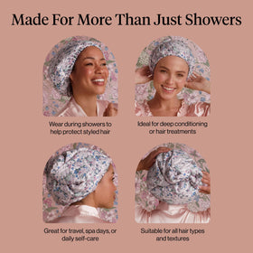 Kitsch cap on model with short hair keeps hair dry and frizz-free