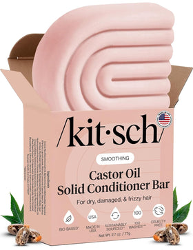 Kitsch front packaging of castor oil conditioner bar showing brand and product benefits