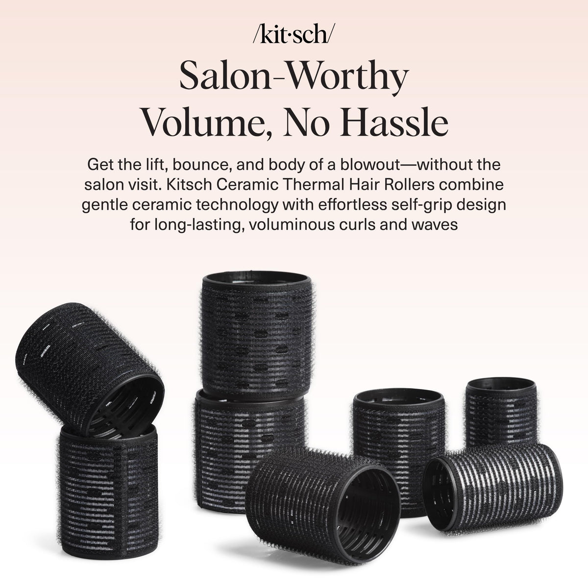 Kitsch close-up of ceramic self-grip texture for secure hold and frizz reduction