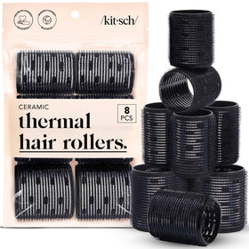 Kitsch front packaging showing eight black ceramic thermal rollers and travel-ready set