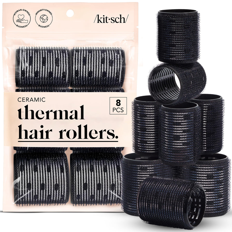 Kitsch front packaging showing eight black ceramic thermal rollers and travel-ready set