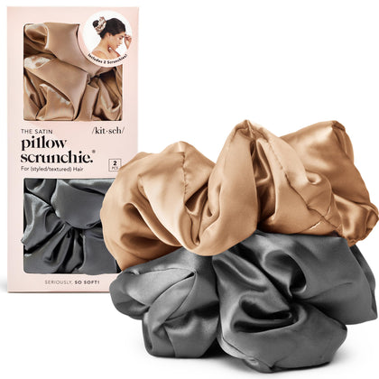 Kitsch front view showing charcoal and gold scrunchies, stylish daily accessory