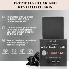 Kitsch charcoal soap close-up texture highlights activated charcoal benefit