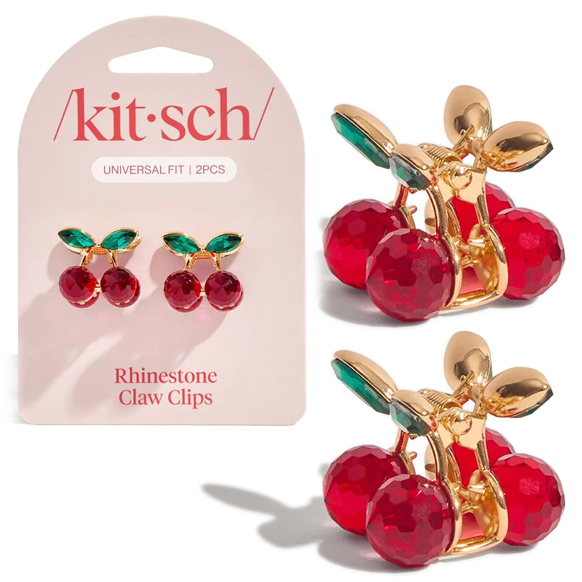 Kitsch cherry front view showing rhinestone decor and playful shape for style