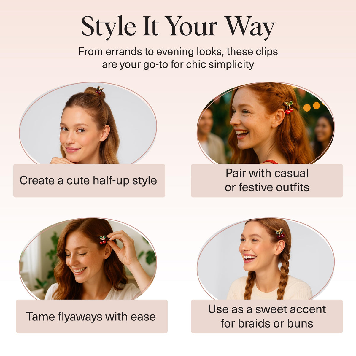 Kitsch clip worn in half-up hairstyle demonstrating subtle, secure hold