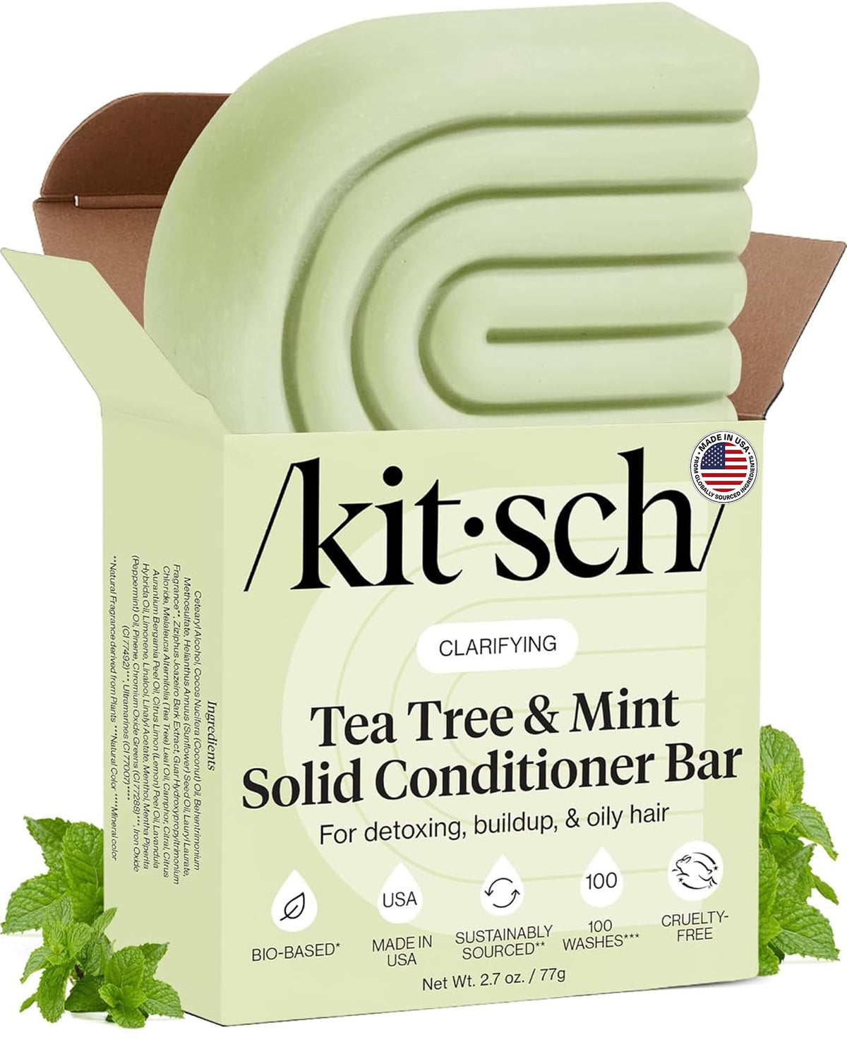 Kitsch conditioner bar front packaging showing brand and clarifying benefits