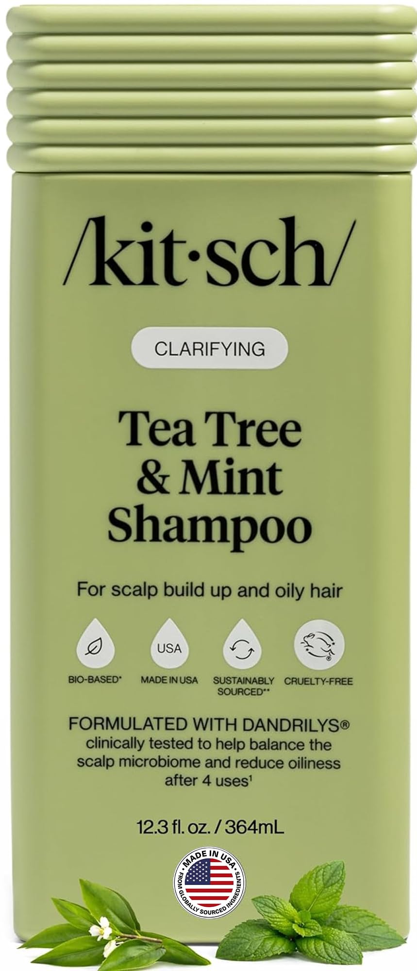 Kitsch bottle front view showing clarifying shampoo benefits