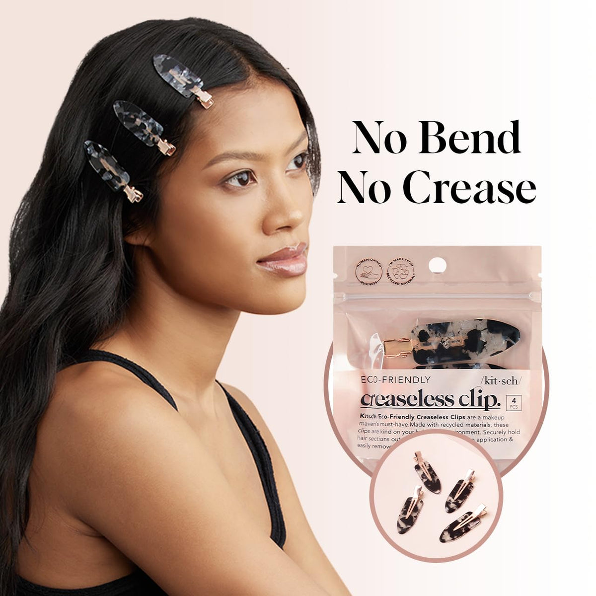 Kitsch clipping sectioned hair during styling to prevent creases